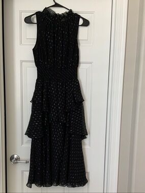 Rebecca Taylor Black Sleeveless Ruffle Tiered Midi Dress